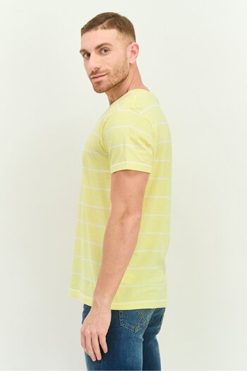 Gant Men Crew Neck Short Sleeves Stripe T-Shirt, Yellow