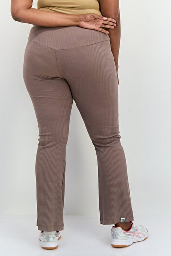 The Giving Movement Women Regular Fit Ribbed Flare Pants, Taupe