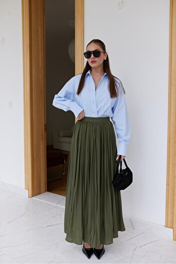 Askı Nişantaşı Khaki Waist Zippered Skirt