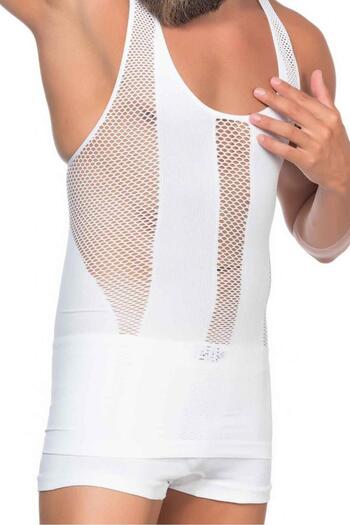 Emay White E1009 Mesh Men's Corset Undershirt