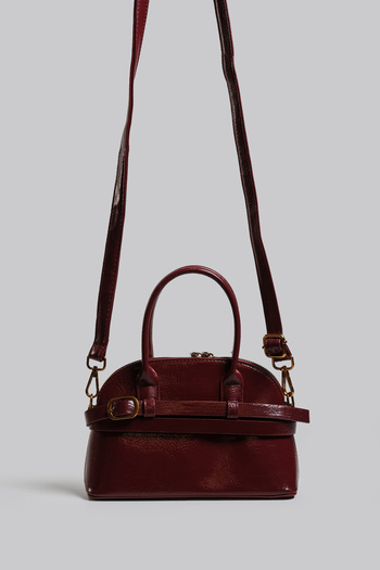 Çantacımstore Women's Marble Belted Mini City Claret Red 050325