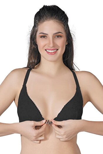 Emay Black Mi 187 B Front Opening Underwire Sports Bra