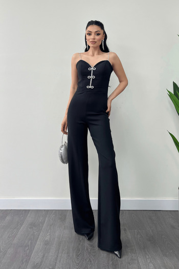 giyimmasalı Atlas Fabric Bow Detailed Evening Dress Jumpsuit - Black