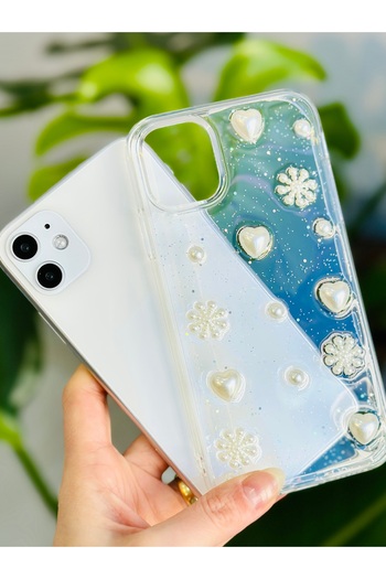 Go Aksesuar iPhone 11 Compatible Epoxy Snowflake Design Flexible Silicone Case with Toy