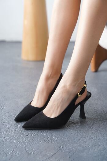 MODAADAM Black Suede Women's Ovis Pointed Heeled Shoes