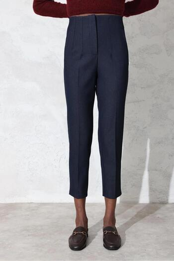 Ravencia Women's Model High Waist Fabric Navy Blue Trousers