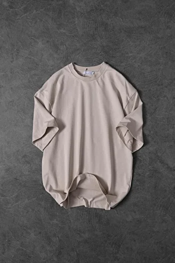 Slatra Men's Beige Basic Oversize T-shirt