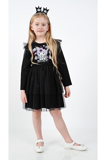 Buse&Eylül Bebe Kuromi Black Tulle Detailed Girl's Dress