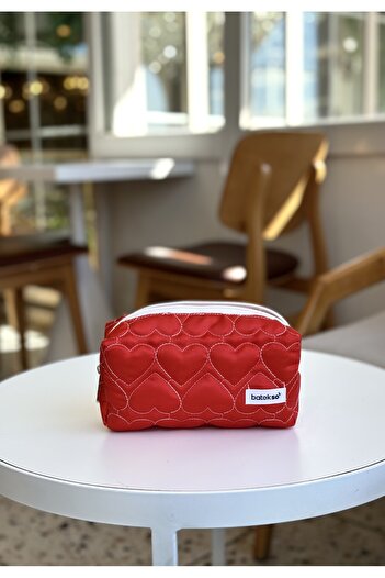 Batekso Red Heart Embroidered Pencil Bag