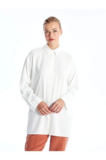 LC Waikiki Lcwaikiki Classic Ekru Shiny Stone Women's Shirt Tunic