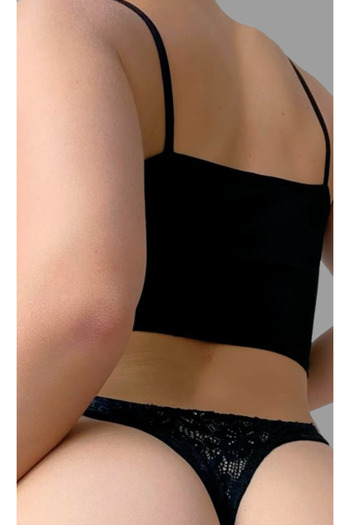Cooqpoo Μαύρο S/M - L/XL Γυναικείο εσώρουχο στρινγκ με πέτρες στη μέση