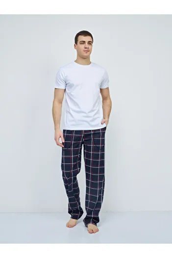 Betimoda Pantaloni de pijama pentru bărbați, cu buzunare, cu talie elastică, cu dungi albe