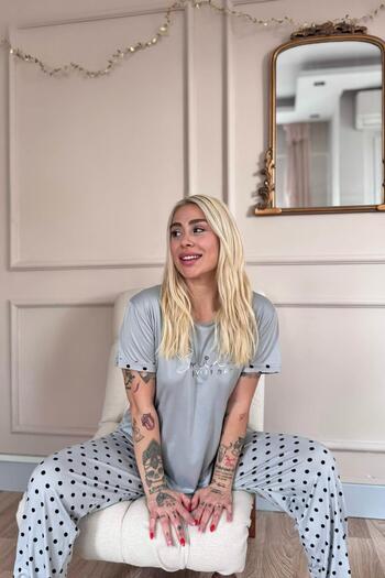Pijamaevi Gray Smile Everyday Patterned Bamboo Short Sleeve Women's Pajama Set