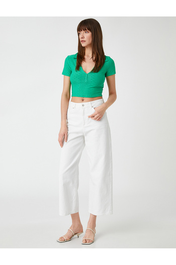 Koton Tričko Polo Neck Crop s dlouhým rukávem