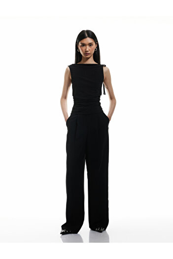 Koton Draped Bow Tie Detailed Straight Neck Sleeveless Body