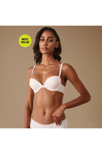 FAV Textured Balconette Bra with Hook and Eye Closure