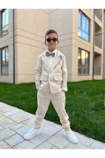 STAR GOGO KİDS Boy's Linen Suit Organic Fabric for Eid, Wedding, Special Occasion