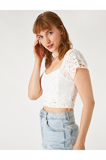 Koton Tričko Crop T-Shirt Square Neck