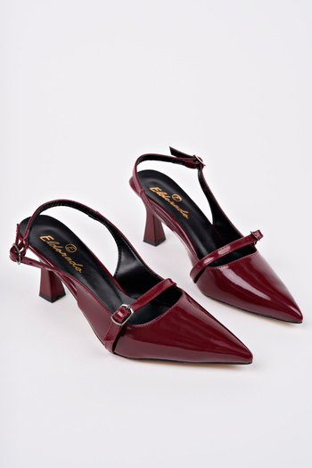 meyra'nın ayakkabıları Women's Burgundy Front Buckle Open Back Heeled Shoes