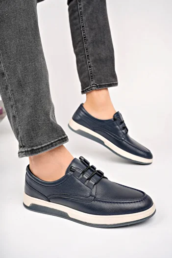 Deripabuc Genuine Leather Navy Blue Men's Leather Casual Shoes Mrd7-0129