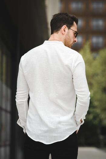 Oksit Ανδρικό πουκάμισο Zareh Slim Fit Crinkle Pattern Half Patch γιακά