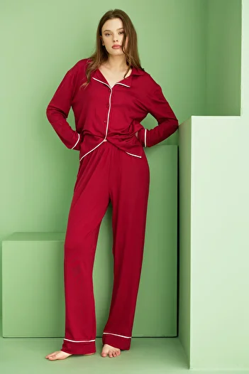 Siyah İnci Costum de pijama din viscoză cu mânecă lungă, cu guler de cămașă, cu nasturi, salar 7829