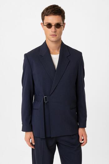 Antioch Navy Blue Belted Relax Fit Men's Blazer Jacket