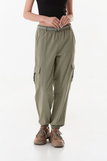 Fulla Moda Belted Cargo Pocket Jogger Pants