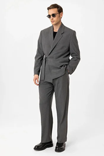 Antioch Gray Belted Relax Fit Men's Blazer Jacket