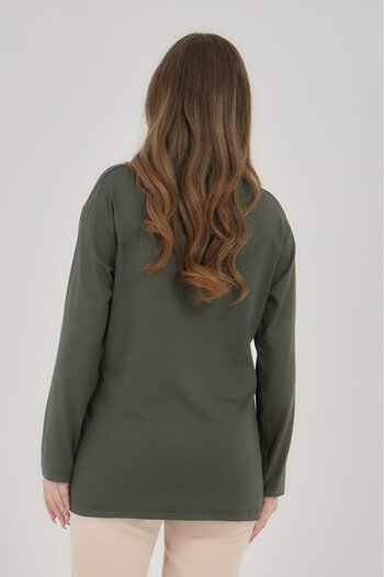 Fresh&Moda Women's V-Neck Lycra Large Size Middle Age Mother Combed Cotton Blouse