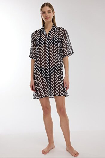 AYYILDIZ 4805 Zigzag Patterned Beach Dress