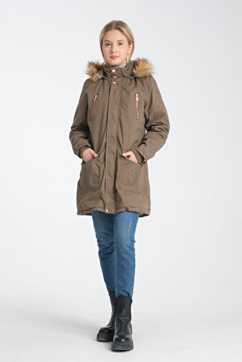 DYNAMO Γυναικείο παλτό Camel Hooded Αφαιρούμενο Ζεστό Παλτό με Γούνα