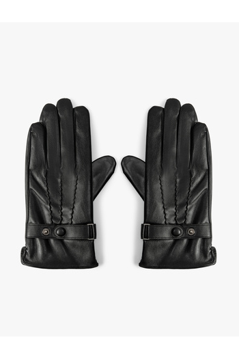 Koton Faux Leather Gloves with Snap Button Detail