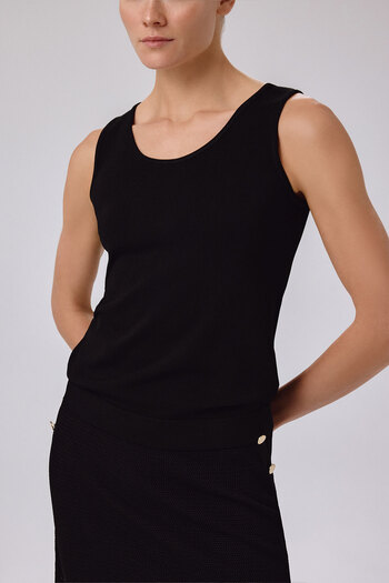 Triko Mısırlı Black Thick Strap Round Neck Women's Tank Top