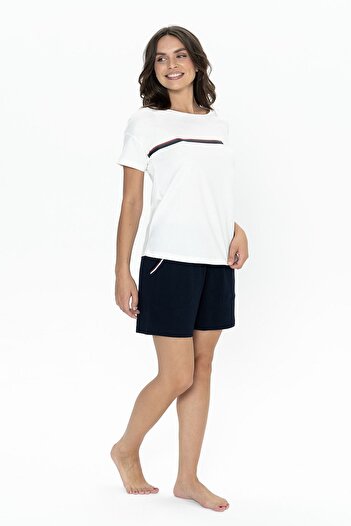 U.S. Polo Assn. U.S. Polo Assn. 20001 Women's Short Sleeve Crew Neck Shorts Pajama Set-Ecru