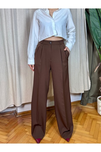 Bak'ap High Waist Palazzo Fabric Trousers with Pleated Waist Detail