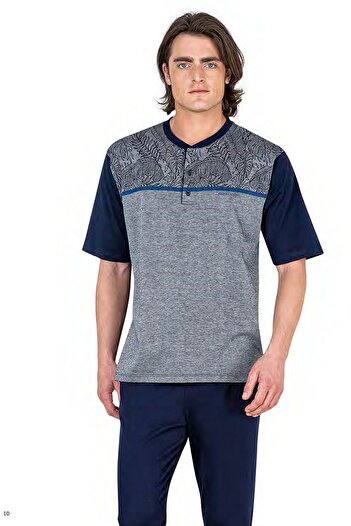 Pierre Cardin 6053 Men's Short Sleeve Jacquard 3-Piece Pajamas Set