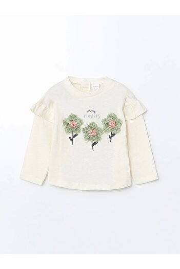 LC Waikiki Lcw Baby Ecru Crew Neck Floral Baby Girl Blouse and Leggings 2Pcs