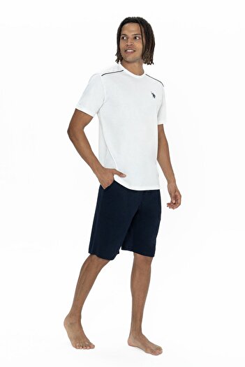 U.S. Polo Assn. U.S. Polo Assn. 18905 Men's Short Sleeve Bicycle Collar 3-Piece Pajama Set-Ecru