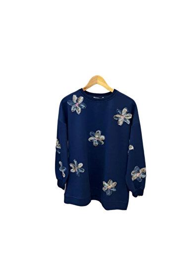 Lonca Tekstil Women's Tulle Floral Patterned Tunic / Sweat