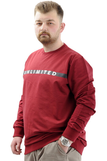 ModeXL Mode XL Великий розмір Чоловічий світшот, з принтом, велосипедний комір Unlımıted U24171 Бордовий