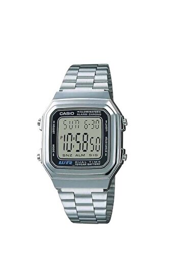 Casio Casio A178 Large Screen Watch with Stopwatch Calendar 10 Years Battery LED Light Silver Stainless Steel