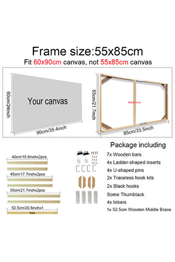 Choice 55x85cm Various Sizes Canvas Frame Wooden Frames Natural Wooden Photo Oil Painting Canvas Diamond Pa