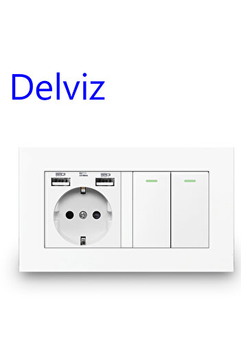 Choice White (Light Switch) Delviz EU Standard Switch Outlet, 16A Light Switch,2 Gang 1 Way / 2 Way, White