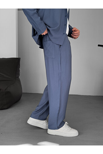 BYBASICMAN Petrol Mavisi Gabardin Kumaş Baggy Pantolon JJ-185