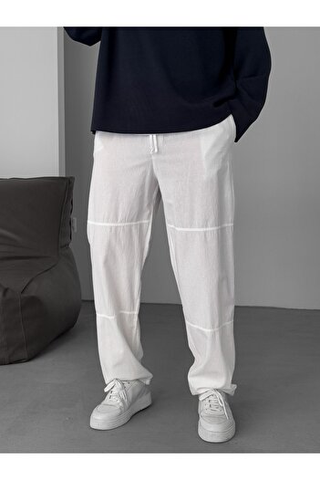 BYBASICMAN Comfortable Baggy Pants - White with Stitching Jj-96
