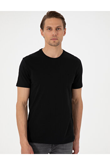 Pierre Cardin Siyah %100 Pamuk Slim Fit Bisiklet Yaka Basic Tişört 50306980-VR046