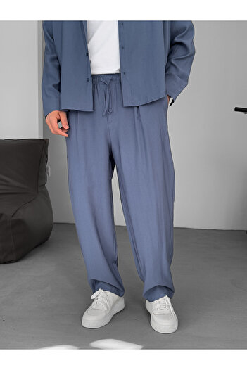 BYBASICMAN Petrol Mavisi Gabardin Kumaş Baggy Pantolon JJ-185