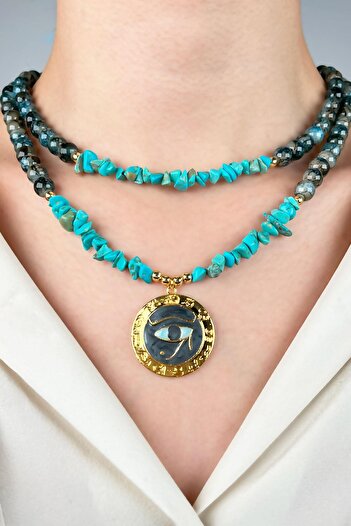 Sose Moda Eye of Ra Natural Broken Stone Glass Bead Necklace - Smoked