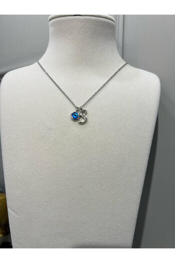 Store Letter Necklace - Letter S, with Evil Eye Bead Steel Chain